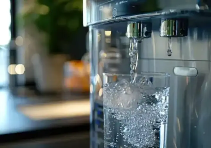 Water filling glass from dispenser